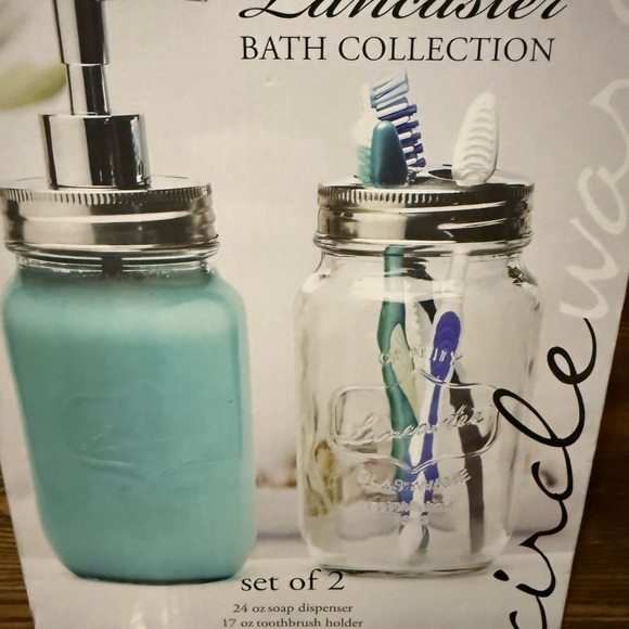 Bath Collection Set - Blue Soap Dispenser & Clear Toothbrush Holder - Picture 1 of 4